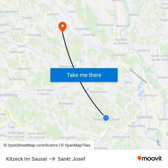 Kitzeck Im Sausal to Sankt Josef map