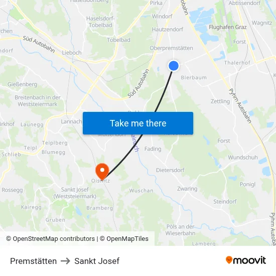 Premstätten to Sankt Josef map