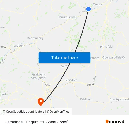 Gemeinde Prigglitz to Sankt Josef map