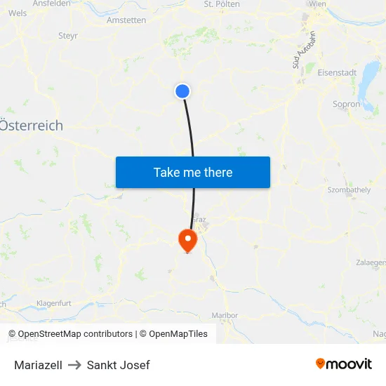 Mariazell to Sankt Josef map
