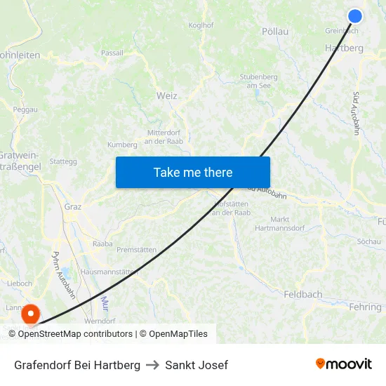 Grafendorf Bei Hartberg to Sankt Josef map