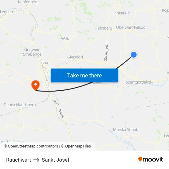 Rauchwart to Sankt Josef map