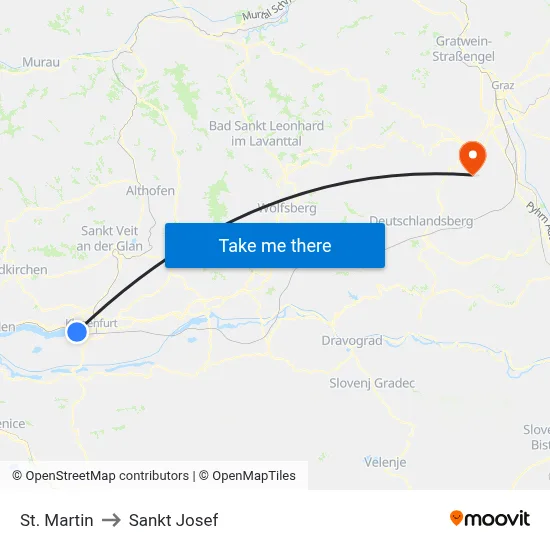 St. Martin to Sankt Josef map
