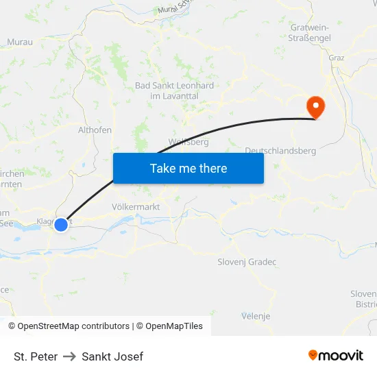 St. Peter to Sankt Josef map