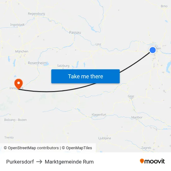 Purkersdorf to Marktgemeinde Rum map