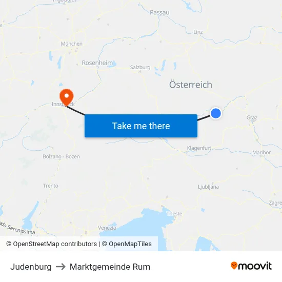 Judenburg to Marktgemeinde Rum map