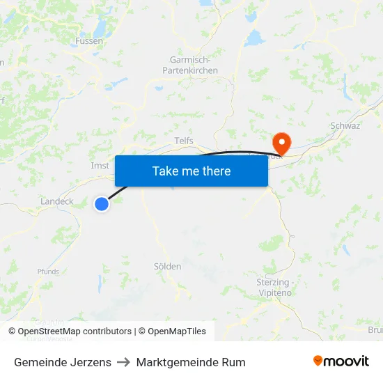 Gemeinde Jerzens to Marktgemeinde Rum map