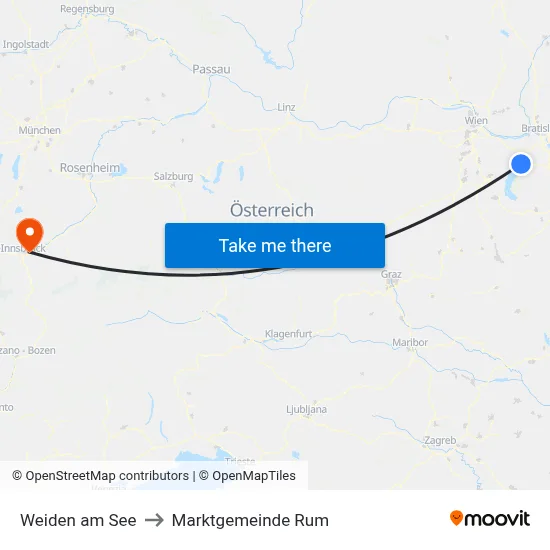 Weiden am See to Marktgemeinde Rum map