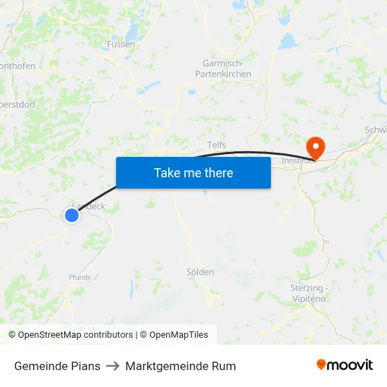 Gemeinde Pians to Marktgemeinde Rum map