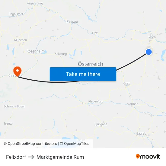 Felixdorf to Marktgemeinde Rum map