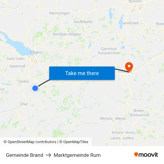 Gemeinde Brand to Marktgemeinde Rum map