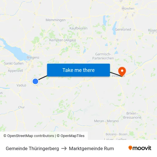 Gemeinde Thüringerberg to Marktgemeinde Rum map