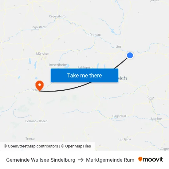 Gemeinde Wallsee-Sindelburg to Marktgemeinde Rum map