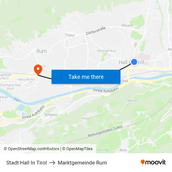 Stadt Hall In Tirol to Marktgemeinde Rum map