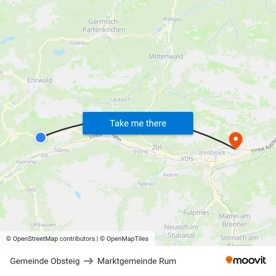 Gemeinde Obsteig to Marktgemeinde Rum map