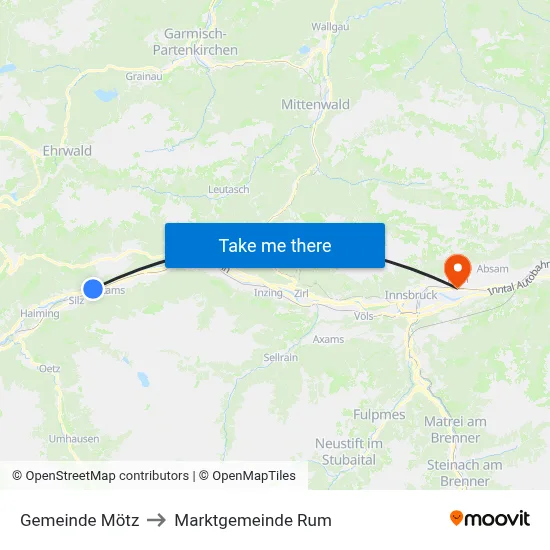 Gemeinde Mötz to Marktgemeinde Rum map