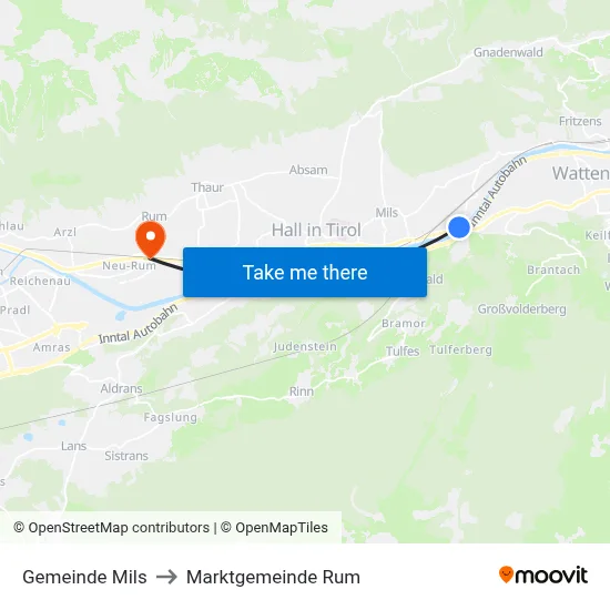 Gemeinde Mils to Marktgemeinde Rum map