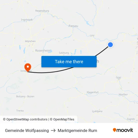 Gemeinde Wolfpassing to Marktgemeinde Rum map
