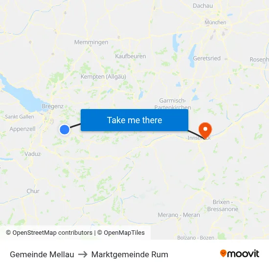 Gemeinde Mellau to Marktgemeinde Rum map