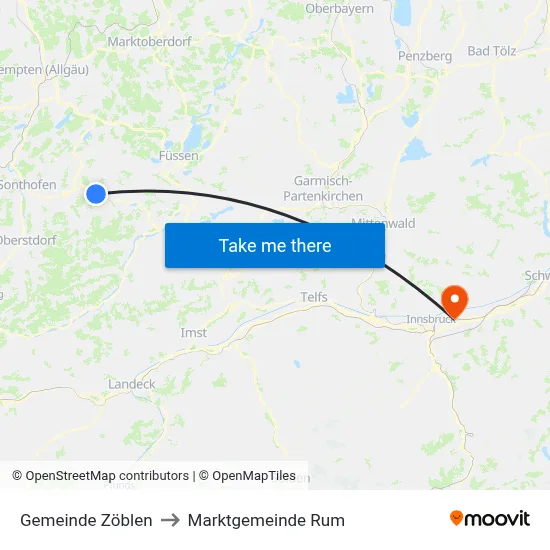 Gemeinde Zöblen to Marktgemeinde Rum map