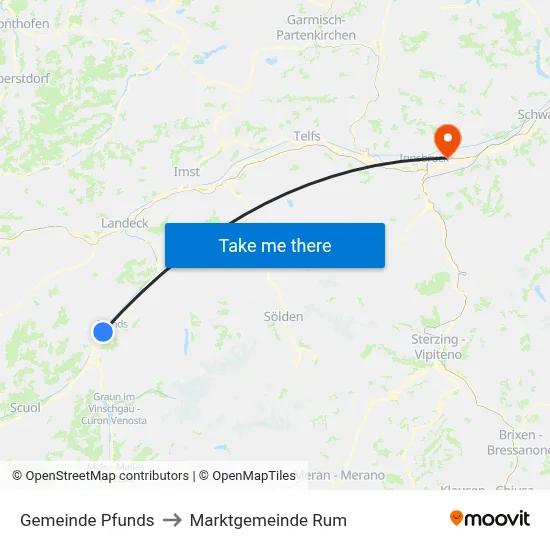 Gemeinde Pfunds to Marktgemeinde Rum map