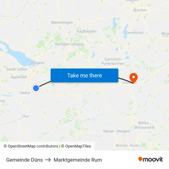 Gemeinde Düns to Marktgemeinde Rum map