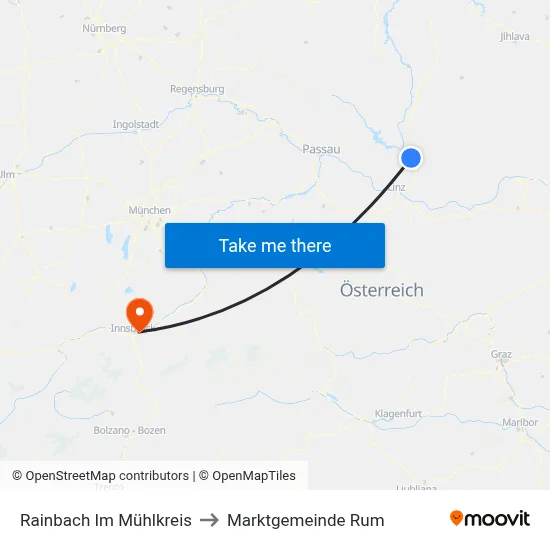 Rainbach Im Mühlkreis to Marktgemeinde Rum map
