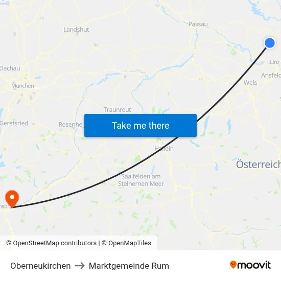 Oberneukirchen to Marktgemeinde Rum map