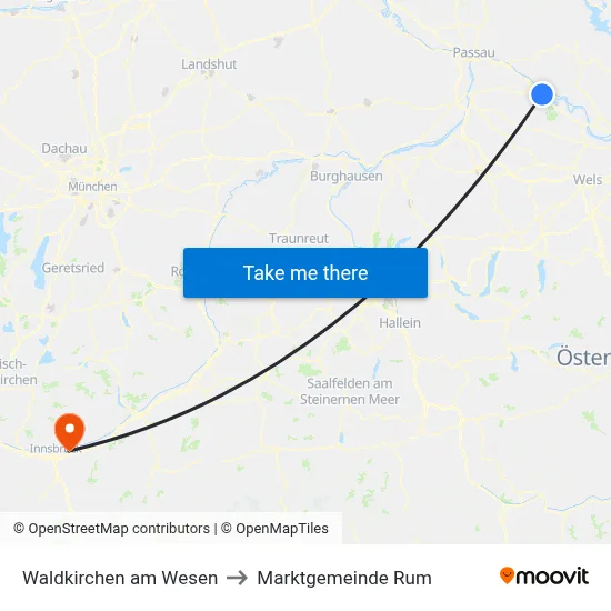 Waldkirchen am Wesen to Marktgemeinde Rum map