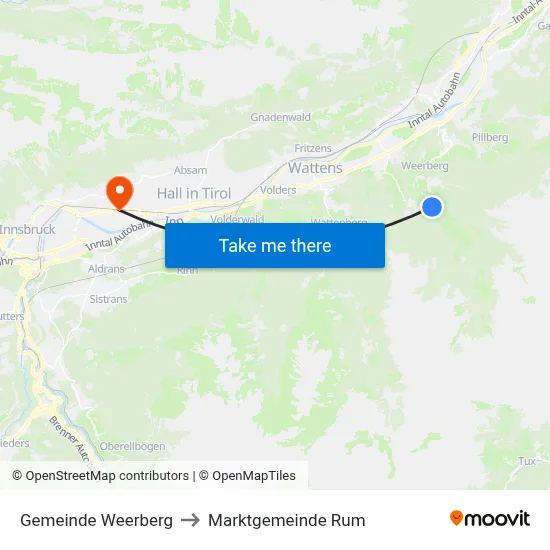 Gemeinde Weerberg to Marktgemeinde Rum map