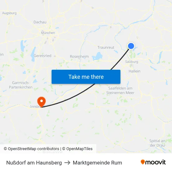 Nußdorf am Haunsberg to Marktgemeinde Rum map