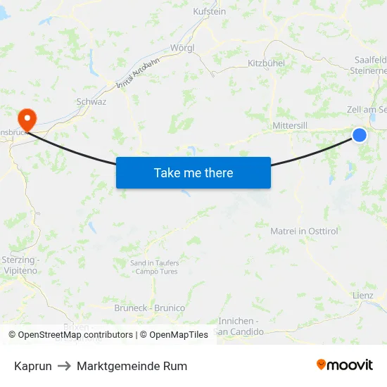 Kaprun to Marktgemeinde Rum map