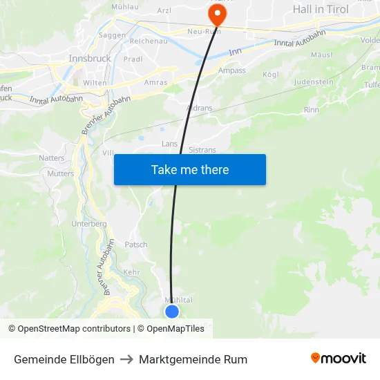 Gemeinde Ellbögen to Marktgemeinde Rum map