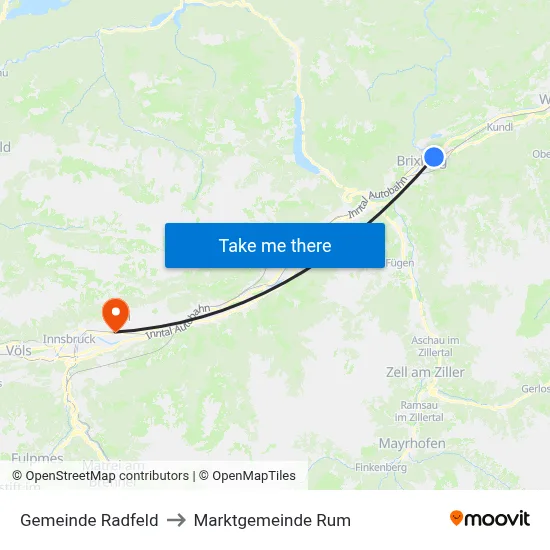 Gemeinde Radfeld to Marktgemeinde Rum map