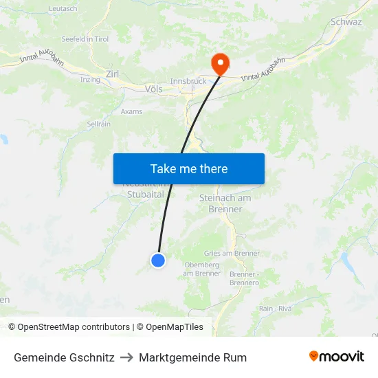 Gemeinde Gschnitz to Marktgemeinde Rum map