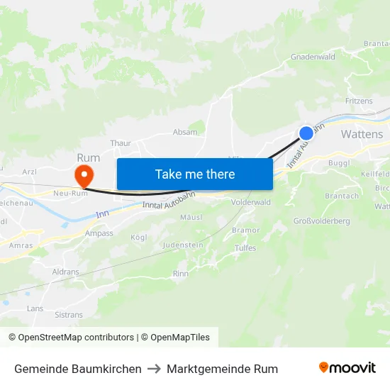 Gemeinde Baumkirchen to Marktgemeinde Rum map