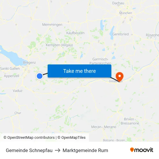 Gemeinde Schnepfau to Marktgemeinde Rum map