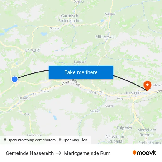 Gemeinde Nassereith to Marktgemeinde Rum map