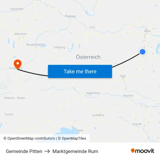 Gemeinde Pitten to Marktgemeinde Rum map