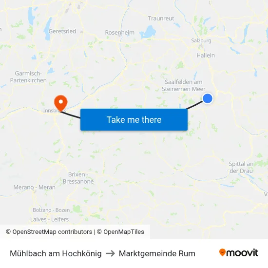 Mühlbach am Hochkönig to Marktgemeinde Rum map