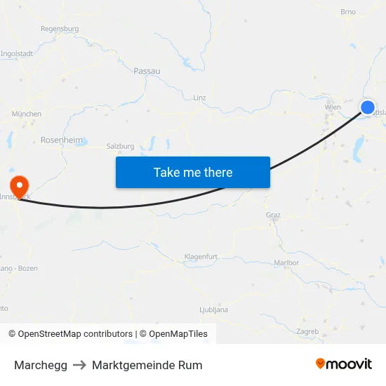 Marchegg to Marktgemeinde Rum map