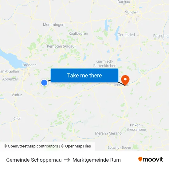 Gemeinde Schoppernau to Marktgemeinde Rum map
