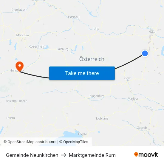 Gemeinde Neunkirchen to Marktgemeinde Rum map