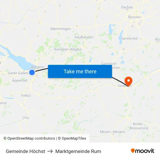 Gemeinde Höchst to Marktgemeinde Rum map