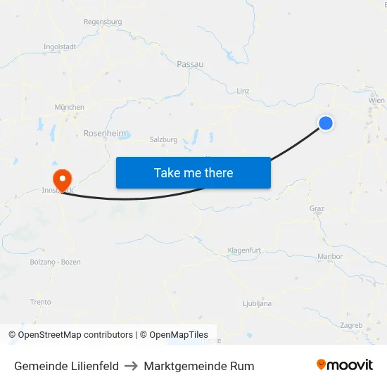 Gemeinde Lilienfeld to Marktgemeinde Rum map