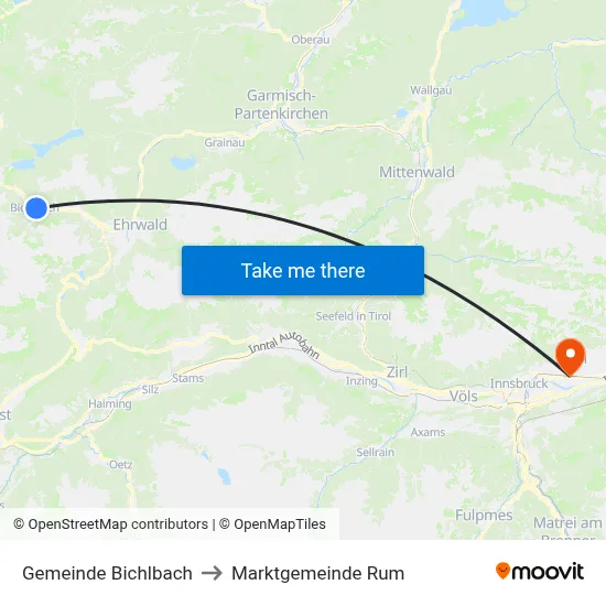 Gemeinde Bichlbach to Marktgemeinde Rum map