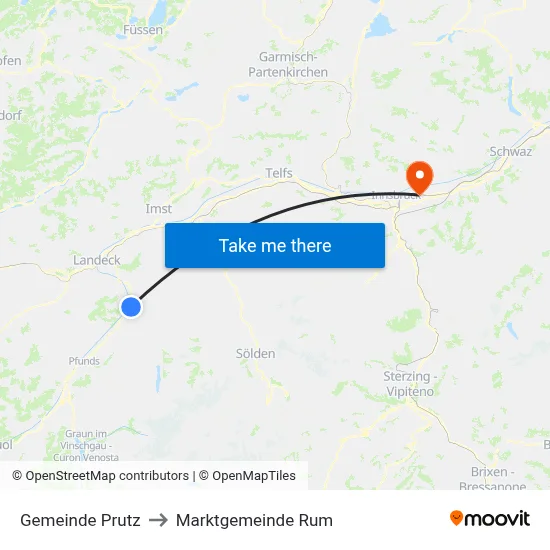 Gemeinde Prutz to Marktgemeinde Rum map