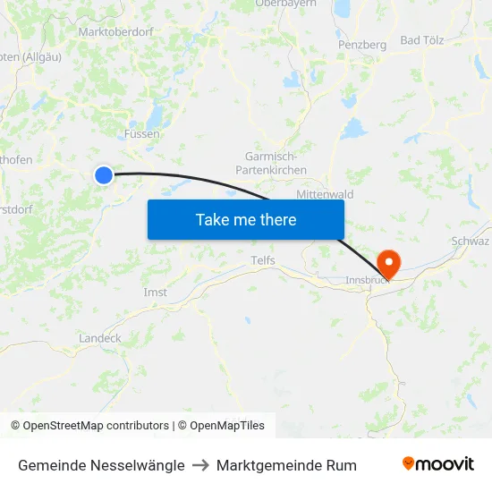 Gemeinde Nesselwängle to Marktgemeinde Rum map
