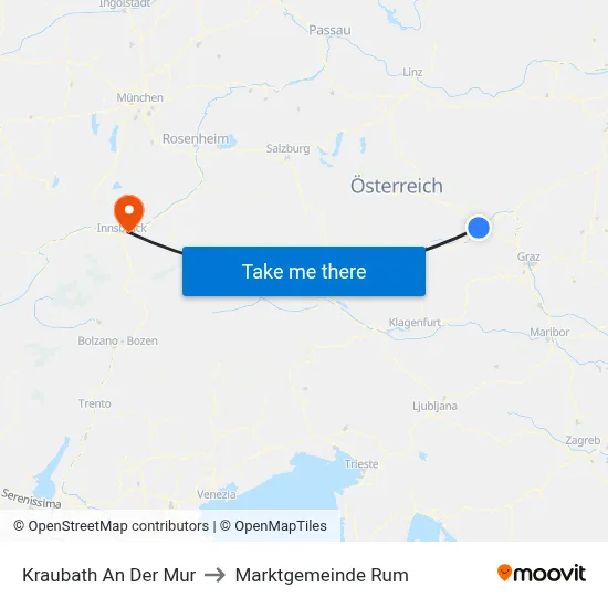 Kraubath An Der Mur to Marktgemeinde Rum map