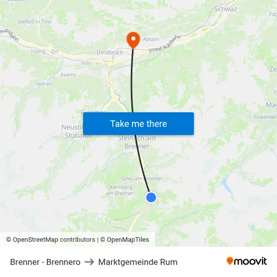 Brenner - Brennero to Marktgemeinde Rum map